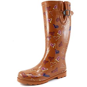 lot 14044 image: Dailyshoes Womens Rain Boots Waterproof Knee-high Mid Calf High Tube Western Cowboy Outdoor Garden Work Toe Side Slip On Casual Walking Short Puddles And Snow Boot Multi Color Knee Rainboots Rainbow-10 Pink Heart SIZE 11
