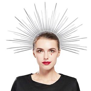 lot 14045 image: Fantherin Womens Goddess Halo Crown Headband - Zip Tie Spiked Angel Headpiece Headdress for Cosplay Halloween Costume Party (Silver)