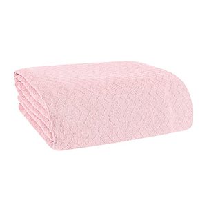 lot 14050 image: BELIZZI Home 100% Cotton Bed Blanket, Breathable Thermal Blanket Twin Size, Soft Chevron Thermal Blanket 60x90, Cotton Bed Blanket, Perfect for Layering Any Bed for All Season, Pink