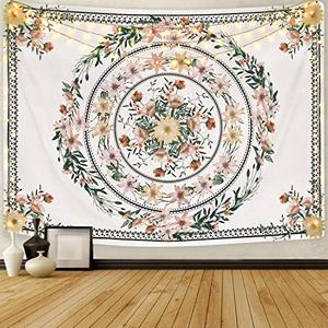 lot 14055 image: Mandala Tapestry Floral Medallion Tapestry Sketched Flower Plant Tapestry Bohemian Hippie Tapestry for Room (51.2 x 59.1 inches)
