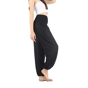 lot 14061 image: Boho Pants Plus Size Harem Pants for Women Yoga Trousers for Woman Bohemian Beach Pants Solid Black, Extra Large