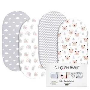 lot 14063 image: Gllquen Baby Bassinet Sheets 4 Pack, Breathable Cozy Fitted Mattress Sheet, Elastic Travel Crib Fashionable Floral Pattern, Standard Cradle Safe Sheets for Baby Boy Girls 32X16(Rainbow)
