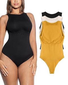 lot 14067 image: FeelinGirl 3 Pack Body Sculpting Bodysuit Slimming Basic Body Suits for Women Thong Summer Going Out Tops Crew Neck Tank