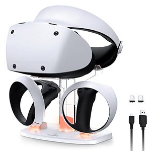 lot 5184 image: NexiGo Controller Charging Station for PSVR2, Dual Fast Charger Dock with LED Light OnOff, Headset Display Stand and Controller Mount, Magnetic Connector, USB to Type-C Cable, White