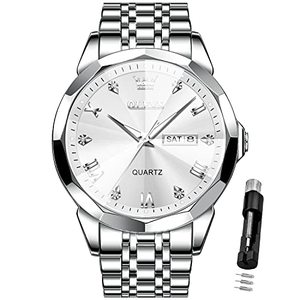 lot 5187 image: OLEVS Men Watches Business Dress Diamond Analog Quartz Date Luxury Wrist Watch Silver Casual Stainless Steel Waterproof Luminous Two Tone Watch for Men