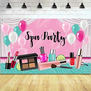 lot 13136 image: Spa Party Decorations for Girls, 71 x 43 Inch, Sweet Pink Backdrop Princess Makeup Birthday Photography Background Photo Booth Banner for Spa Day Make up Theme Party Decorations