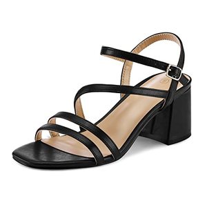 lot 13146 image: mysoft Womens Strappy Low Chunky Block Heel Sandals Open Toe Dress Shoes