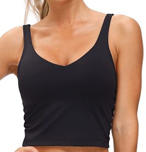 lot 13147 image: Women�s Longline Sports Bra Wirefree Padded Medium Support Yoga Bras Gym Running Workout Tank Tops (Black, Medium)