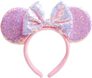 lot 13148 image: Unisex Mouse Ears Headbands With Bow & Snowflake & Sequins, for Cartoon Princess Costume Cosplay Decoration, Glitter Christmas Party for Girls & Women & Adult FG1 (Soft Flannel Pink)