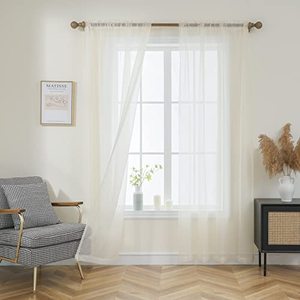 lot 13157 image: NAKITHA Beige Sheer Curtains 84 Inches Long 2 Panels Set for Bedroom Living Room, Rod Pocket Light Filtering Window Drapes Treatments(W52 x L84)