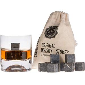 lot 13167 image: Premium Whiskey Stones Gift Set with 12 Pcs Stones and Bag. Whiskey, Bourbon, Cognac, Scotch,Gin, Wine Beverage. Marble Reusable Ice Cubes. Birthday Gift for Whiskey Lovers.� (Dark Grey)