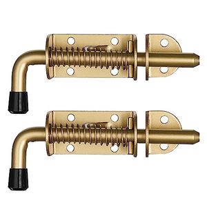 lot 13169 image: JQK Spring Loaded Latch Pin, 304 Stainless Steel Barrel Bolt Thickened 2mm Door Lock, 5 Inch Spray Gold Finished(2 Pack), HSB300-BG-P2