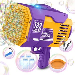 lot 13174 image: 132 Holes Bubble Gun Toys, Rocket Launcher Bubble Blower Toy, Portable Bubble Machine with Colorful Light, Bubble Maker for Outdoor Indoor Games, Bubbles Machine for Wedding Birthday Gifts (Purple)
