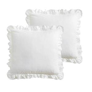 lot 13178 image: K MASANIJI 2 Pack Shabby White Ruffled Euro Shams Pillow Covers, Washed Cotton 26x26 inches Farmhouse Bed Pillowcases (White, 26x26 inches)