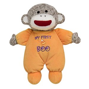 lot 13185 image: Sock Monkey Halloween 9 inch Plush Rattle with Embroidery (My First Boo, Orange)
