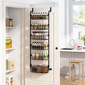 lot 13188 image: 1Easylife 6-Tier Over the Door Pantry Organizer, Metal Pantry Organization and Storage with 6 Baskets, Heavy-Duty Back of Door Spice Rack for Kitchen (5x4.721x5.9 Width Baskets, Black)
