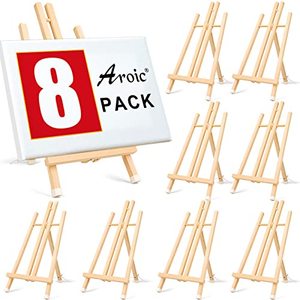 lot 13194 image: AROIC Wood Easels, Easel Stand for Painting Canvases, Art, and Crafts. (16 inch, 8 Pack), Tripod, Painting Party Easel, Kids Student Table School Desktop, Portable Canvas Photo Picture Sign Holder.