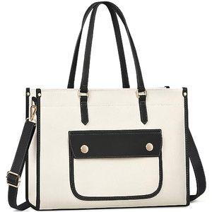 lot 13195 image: Laptop Bag for Women 15.6 Inch Canvas Tote Bag Water Resistant Large Capacity Work Bags Lightweight Office Briefcase Business Computer Bag Stylish Shoulder Bag Handbag, Black