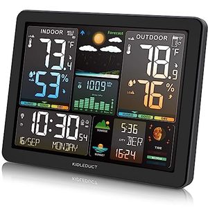 lot 13201 image: Weather Station Wireless Indoor Outdoor Thermometer, KIDLEDUCT 8.5 Large Color Atomic Clock with Sunrise Sunset Time, 5 Levels of Backlight, Weather ForecastBarometer Run Chart, Moon PhaseTide