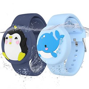 lot 13212 image: Waterproof Air tag Bracelets For Kids (2 Pack) - Soft Silicone Hidden Air tag Wristband - Lightweight GPS Tracker Holder Compatible with Apple Airtag Watch Band For Child (Penguin & Whale)