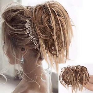 lot 13220 image: Lativ Messy Hair Bun Tousled Updo Hair Scrunchies Extension With Elastic Rubber Band Messy Hair Accessories Hair Pieces for Women Girls (Messy Bun, Dark Brown mix Natural Blonde)
