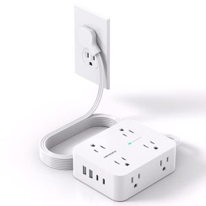 lot 13234 image: Flat Extension Cord, 5 Ft Ultra Thin Flat Plug Power Strip Surge Protector, 8 Widely Outlet Extender 4 USB Ports(2USB C),1080J Multi Plug Outlet Wall Mount for Home Office Dorm Room Travel Essentials