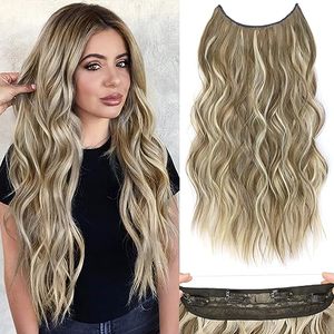 lot 13239 image: Rosooi 20 Inch Invisible Wire Hair Extensions with Adjustable Transparent Wire Synthetic Long Wavy Hairpieces with 4 Secure Clips for Women Daily Party Use (20 Inch, Medium Brown Ash Blonde)