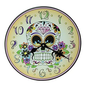 lot 13256 image: 1 X Day Of The Dead Clock Skeleton Flowers Halloween Mexican Tradition Artwork