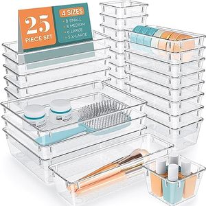 lot 13703 image: WOWBOX 22 PCS Clear Plastic Drawer Organizer Set, 4 Sizes Desk Drawer Divider Organizers and Storage Bins for Makeup, Jewelry, Gadgets for Kitchen, Bedroom, Bathroom, Office