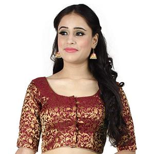lot 13707 image: Chandrakala Womens Non Padded Readymade Chanderi Indian Ethnic Saree Blouse Crop Top Choli-Large, Maroon (B181MAR4)