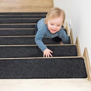 lot 13708 image: 8 X 30 Stair Treads for Wooden Steps, 15 in Pack Non-Slip Indoor Resistant Staircase Treads Covers with Pre-Applied Adhesive, Safety for Elders, Kids and Dogs, Black