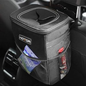 lot 13710 image: HOTOR Car Trash Can with Lid and Storage Pockets - 100% Leak-Proof Organizer, Waterproof Garbage Can, Multipurpose Trash Bin for Car, 2 Gallons, Black
