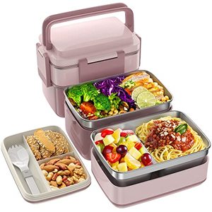 lot 13712 image: JSCARES Stainless Steel Bento Box Adult Lunch Box, 3 Stackable Bento Lunch Containers, Portable Modern Style Adult Bento Box, Leakproof 51OZ Bento Lunch Box for Kids and Adults (Pink)