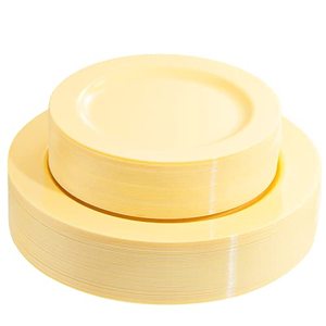 lot 13714 image: FLOWERCAT 60PCS Yellow Plates - Heavy Duty Yellow Plastic Plates Disposable for PartyWedding - Include 30PCS 10.25inch Yellow Dinner Plates and 30PCS 7.5inch Yellow DessertSalad Plates