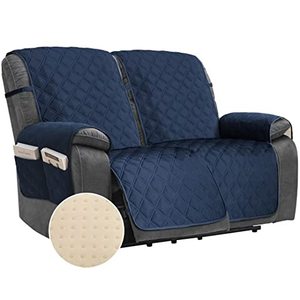 lot 13722 image: TOMORO Non-Slip Loveseat Recliner Cover for Dogs - 100% Waterproof Quilted Sofa Slipcover Furniture Protector with 5 Storage Pockets, Washable Couch Cover with Elastic Straps for Kids and Pets