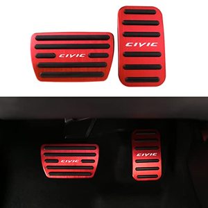 lot 13726 image: Spotrim Brake Pedal Cover Aluminium Alloy Anti-Skid No Drilling Gas Accelerator Foot Pedals for Honda Civic 2016-2023, CR-V 2017-2023 (Red)
