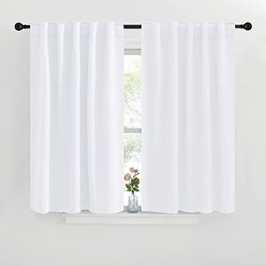 lot 13729 image: NICETOWM Window Treatment Curtain Panels - (White Color) W42 x L40, 2 Pieces, Semi Blackout Window Treatment Drape Panel for Kids Bedroom