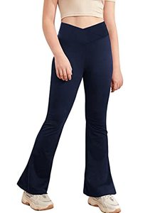lot 13732 image: Girls Leggings Cross High Waisted Flare Pants Yoga Bootcut Pants Solid Color Full Length Bell Bottoms 9-10 Years