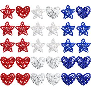 lot 13735 image: STMK 30 Pcs 4th of July Star Heart Sharp Rattan Balls Decorations, 2 Inch Red White and Blue Star Heart Sharp Wicker Balls Decorative for 4th of July Vase Bowl Filler Decor