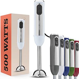 lot 13736 image: High Speed Immersion Blender, Electric Hand Blender 500 Watt with Turbo Mode, Detachable Base. Handheld Kitchen Gadget Blender Stick for Soup, Smoothie, Puree, Baby Food, 304 Stainless Steel Blades (White)