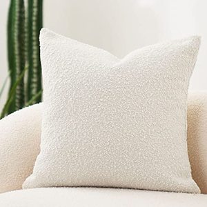 lot 13737 image: DOMVITUS Luxury Decorative Throw Pillow Cover 18 x 18 Inch Textured Boucle Square Sofa Couch Pillow for Living Room Woven Accent Cushion Case, 1PC, Ivory