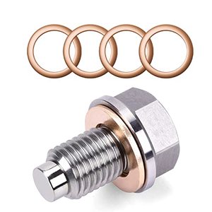 lot 13743 image: Miytsya Stainless Steel Sump Drain Nut Bolt, 1 PC M14x1.5 Magnetic Oil Drain Plug with 5 PCS Gaskets, Universal for Most Cars Ford Motorcycle Boat Leak-proof Replacement (Silver)