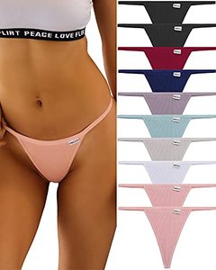 lot 13754 image: FINETOO 10 Pack G-String Thongs for Women Cotton Panties Stretch T-back Tangas Low Rise Hipster Underwear Sexy S-XL