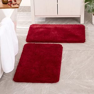 lot 13764 image: MIULEE Set of 2 Non Slip Shaggy Bathroom Rugs Extra Thick Soft Christmas Bath Mats Plush Microfiber Absorbent Water for Tub Shower Machine Washable (Red, 16x24 inches)