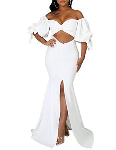 lot 13765 image: LightlyKiss Womens Sexy Off Shoulder Cocktail Party Dress V Neck High Slit Formal Party Dresses Evening Gown