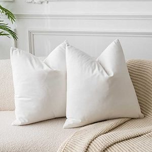 lot 13769 image: JUSPURBET Decorative Velvet Throw Pillows Covers for Couch Bed Sofa,Pack of 2 Luxury Soft Cushion Cases,26x26 Inches,Cream White