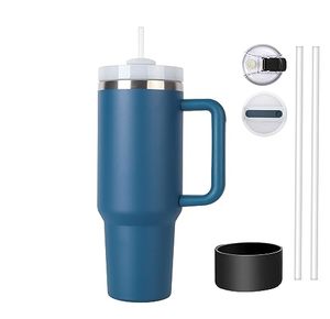 lot 14143 image: DREAMING MY DREAM 40oz Tumbler with Handle, H2.0 Tumbler Reusable Vacuum, Insulated Tumbler With Lid and Straws, Insulated Cup, Leak Resistant Lid (Denim Blue)