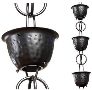 lot 14145 image: Monarch Rain Chains 18106 Aluminum Hammered Cup Rain Chain, 8-12 Feet Length Replacement Downspout for Gutters, Black