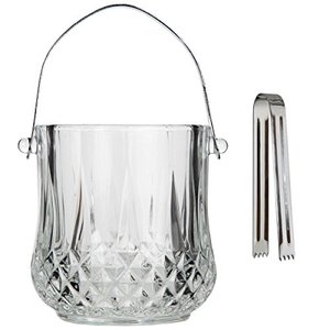 lot 14147 image: Lilys Home Glass Ice Bucket with Handle and SS Tongs, This Beautiful Piece is Ideal for Entertaining and Every Day Use