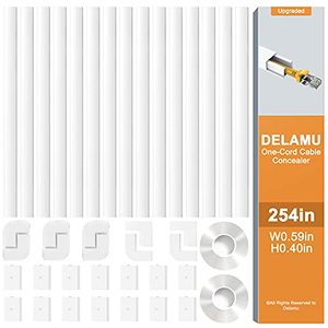 lot 14152 image: 254in Cord Cover, Delamu Cord Hider, PVC Cord Hider on Wall, One-Cord Cable Raceway Cable Hider, Paintable Wire Hiders Cable Cover for Wall Mounted TV, 15x L16.9in W0.59in H0.4in, CC03-15Pack